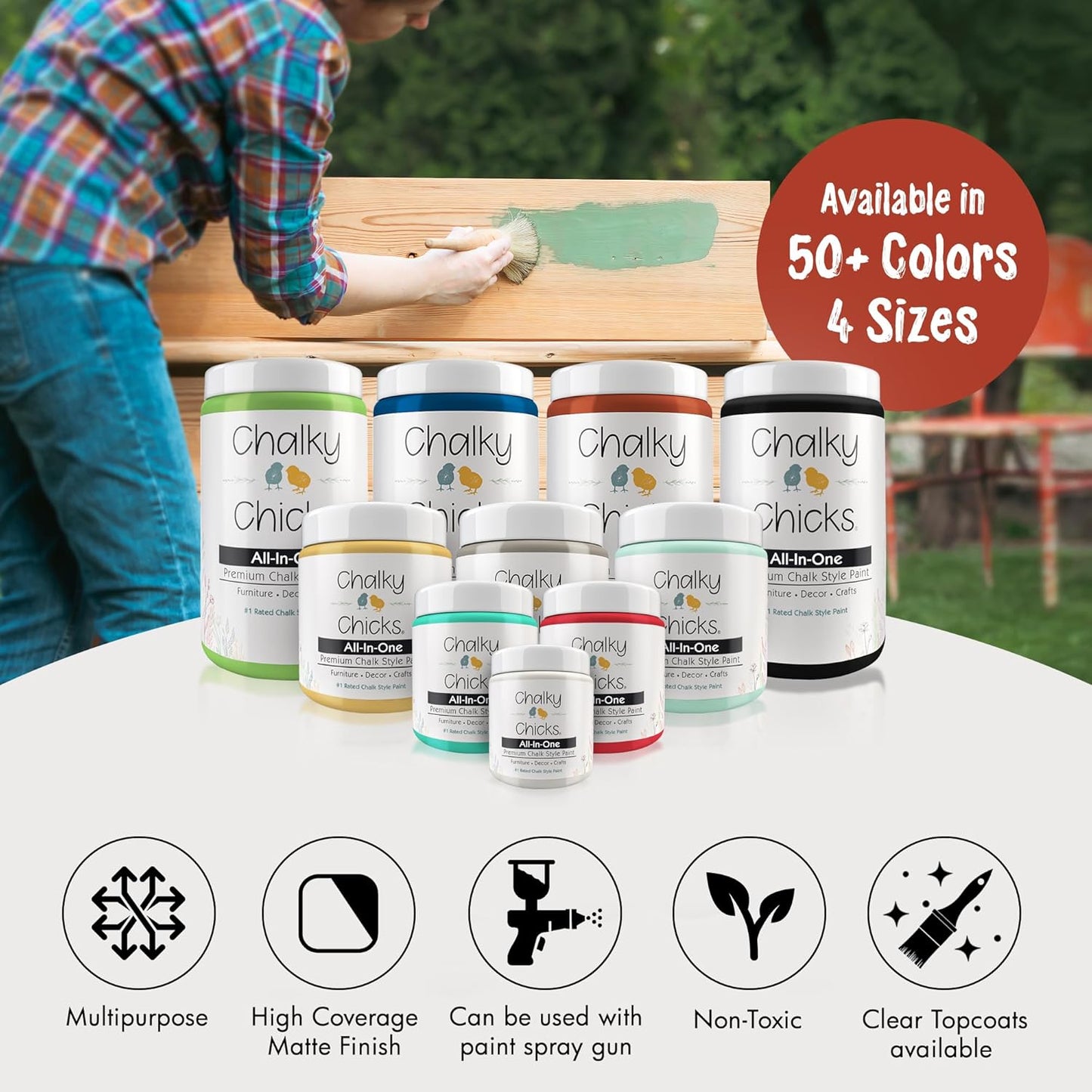 Chalky Chicks All-in-One Chalk Paint for Furniture or Cabinet - 8 Fl Oz - Matte Finish Emmy's Red (Orange Red) for Metal, Wood Furniture Paint - No Sanding All-in-One for Home Decor & Crafts, USA Made
