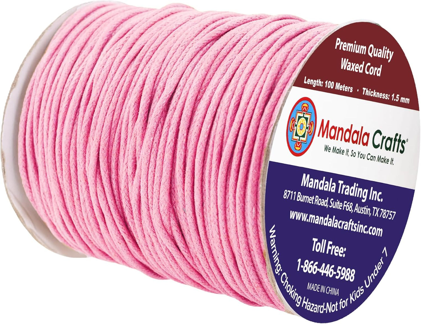 Mandala Crafts 1.5mm 109 Yards Pink Cotton Waxed Cord for Jewelry Making Bracelet Cord Waxed String - Beading String Thread Jewelry Cords for Necklaces String
