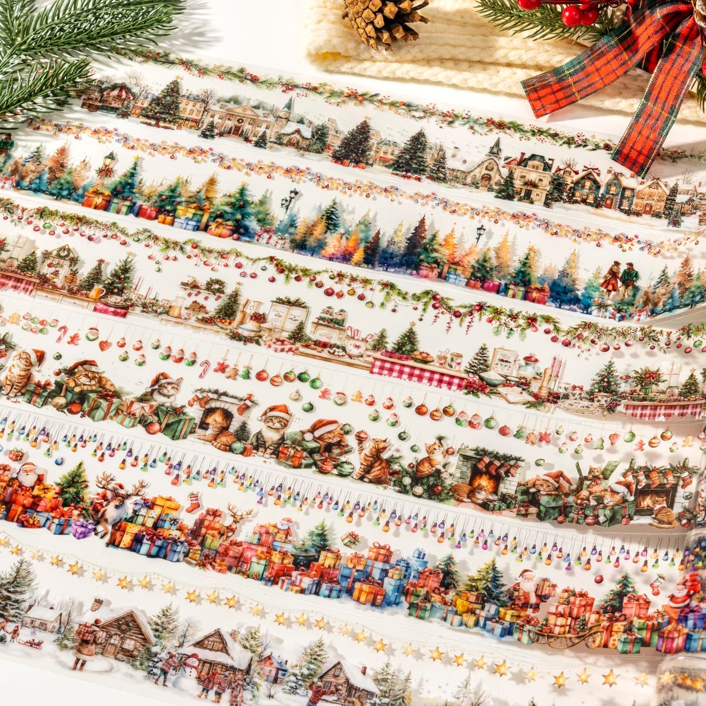 6 Rolls PET Washi Tape Stickers Set,Christmas Washi Tape for Journaling,Winter Aesthetic Stickers for Scrapbook Supplies,Junk Journal,Planner(Christmas Diary)