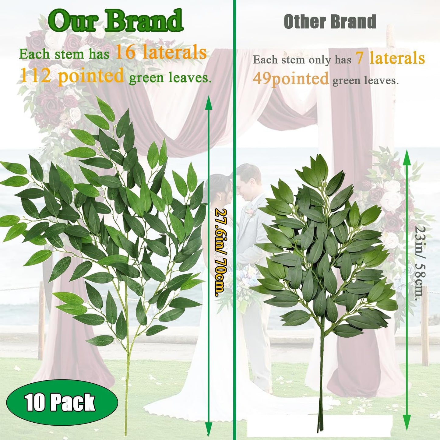 Artificial Italian Ruscus Greenery Stems, Faux Green Leaf Garland Branches Hanging Greenery Spray for Wedding Bouquet Arch Table Centerpiece Home Decor (Green-10 Pack)