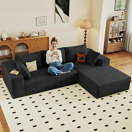 95" Cloud Sectional Couch with L-Shape Chaise, Modular Comfy Sofa Chaise Longue by ODUWA