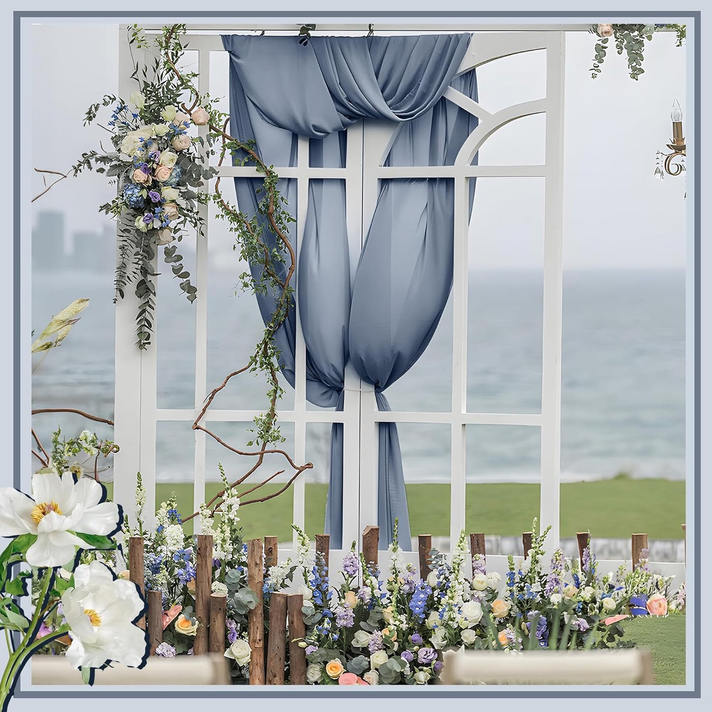 Horbaunal Dusty Blue Chiffon Fabric by The Yard, 5 Yard Continuous Sheer Fabric 59" Wide Soft Draping Fabric for Wedding Arch Draping Party Backdrop DIY Sewing