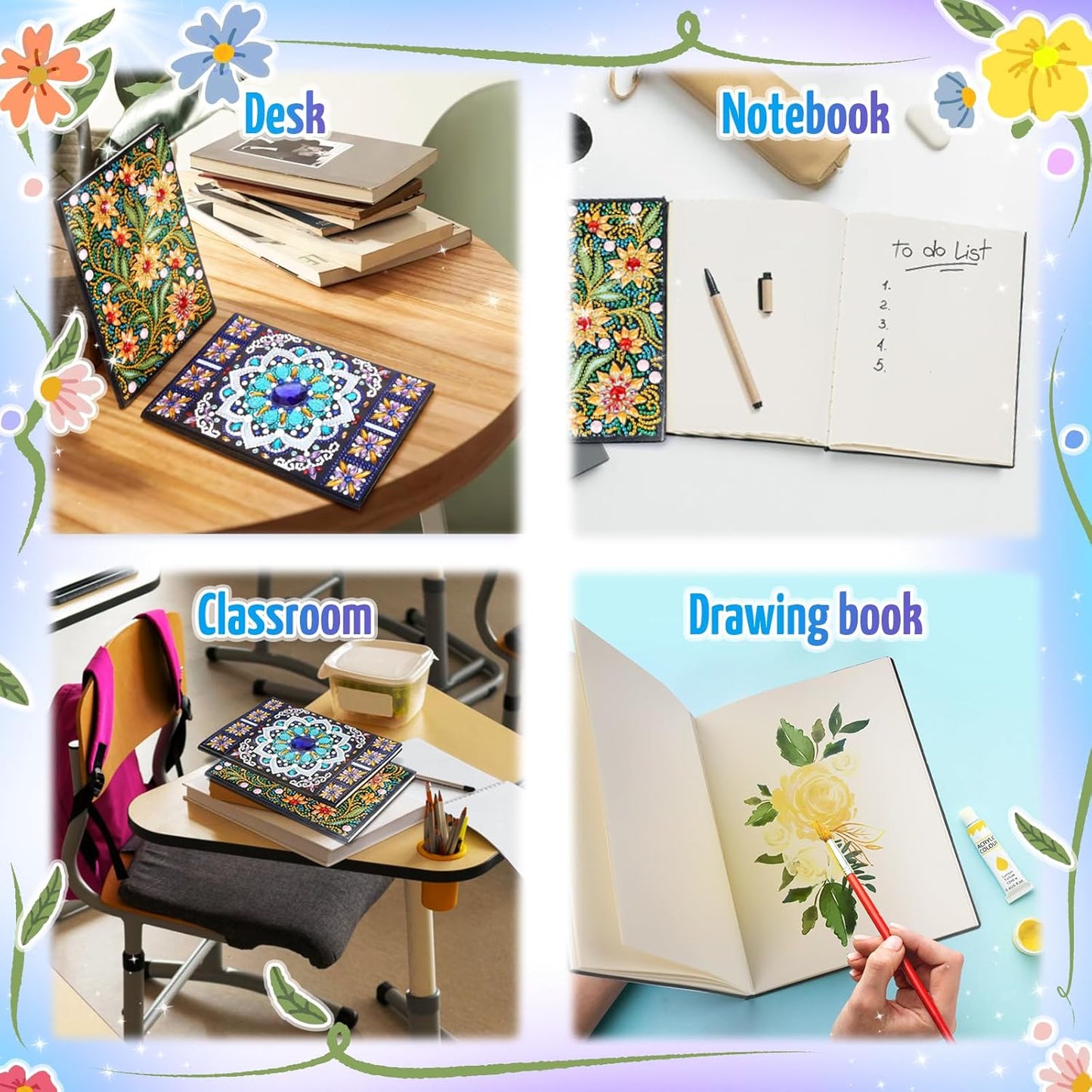 Girls Gifts 5-7-9-10 Year Old, Craft Kits for Kids Age 6 8 11 12 Diamond Art Kits Cute Stationary Girl Birthday Presents for 5 6 7 9 Year Old Girls Notebook Arts and Crafts for Kids Toys Diary