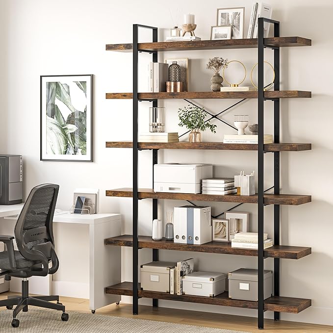 OtterOasis Bookshelf Set of 2, Heavy Duty 6-Tier Industrial Bookcase, 120lbs - Image 6