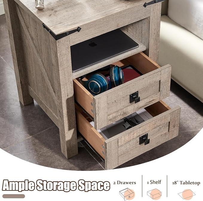 T4TREAM Farmhouse Nightstand Set of 2, Rustic End Table - Image 5