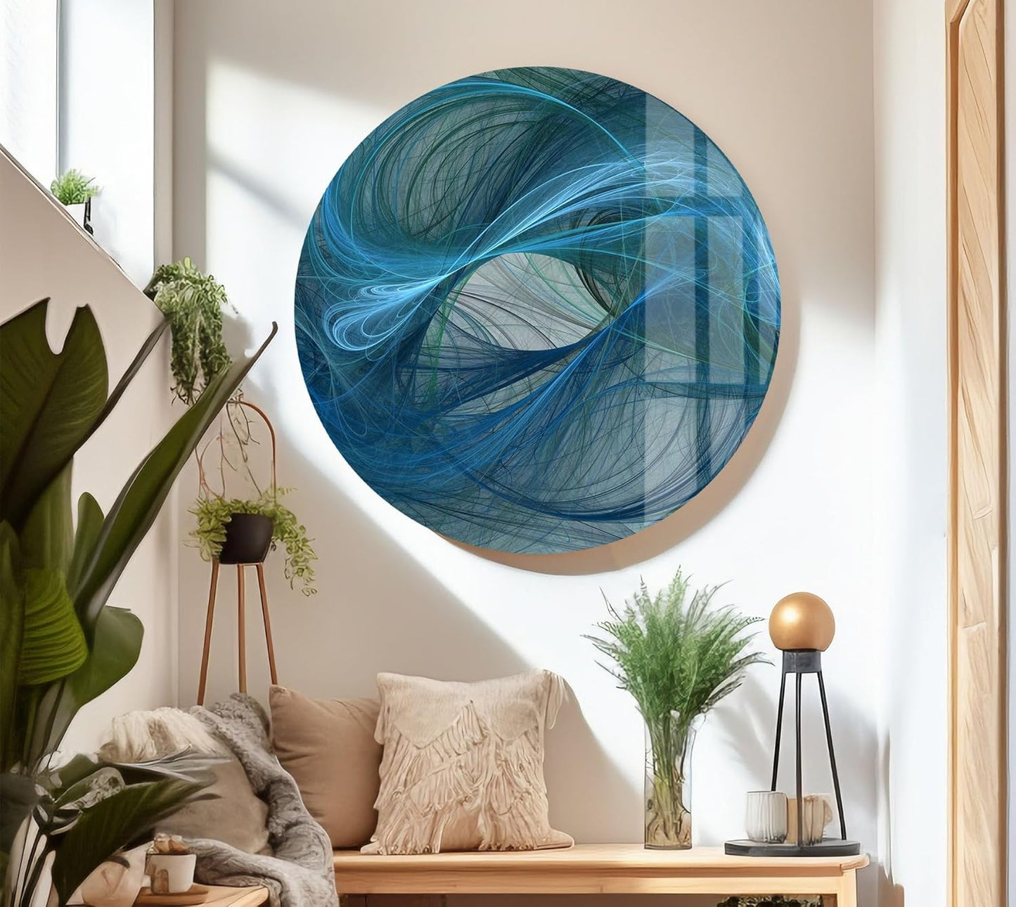 My Photostation.com 35.5Wx30H'' Blue Energy Abstract Wall Art – Fluid Motion Glass PrintTempered Glass Printing Wall Decor Large Wall Art Wall Hangings