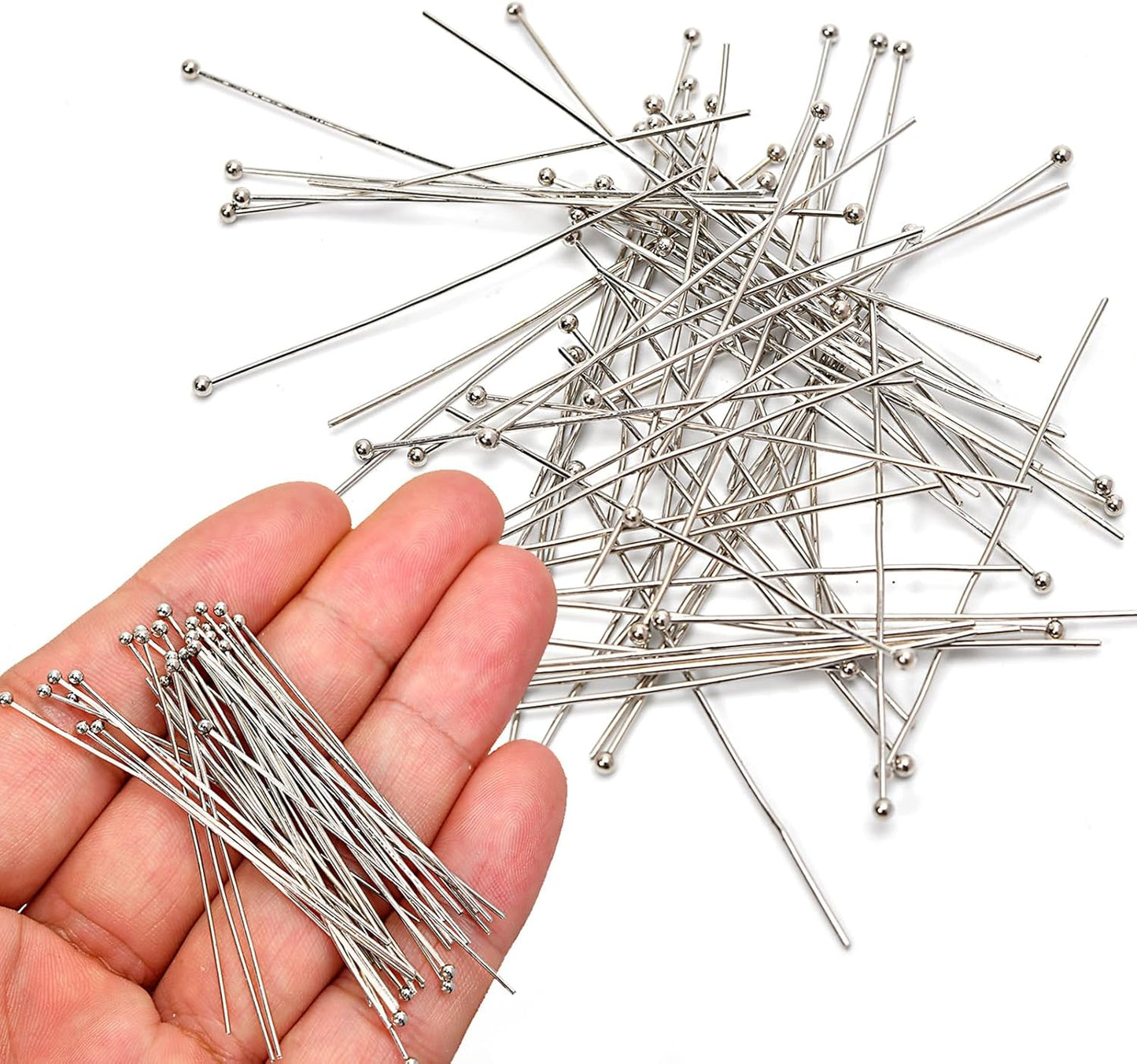 100pcs Silver Filled Ball Pins Non Tarnish Craft Earring Bracelet Jewelry Making Accessories Supplies (70mm (2.75in), Silver-Ball Pin)