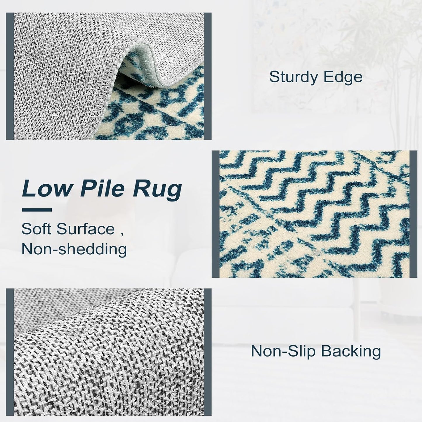 Moroccan Kitchen Runner Rug, 2x6 Non Slip Vintage Blue Rug for Kitchen Floor, Soft Low-Pile Washable Laundry Room Rug Indoor Floor Throw Carpet for Doorway Hallway Bedside Bathroom