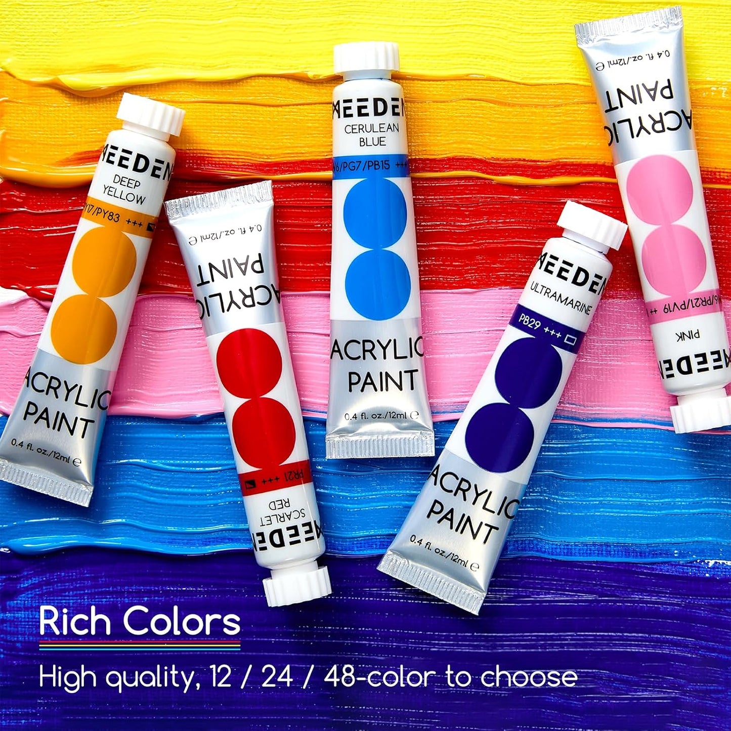 MEEDEN Beginners Acrylic Paint Set: 12 Colors 12ml/0.41 fl oz Heavy Body Art Craft Paints - Non-Toxic Rich Pigment Hobbists Halloween Pumpkin Painting for Kids Adults on Canvas Wood Fabric