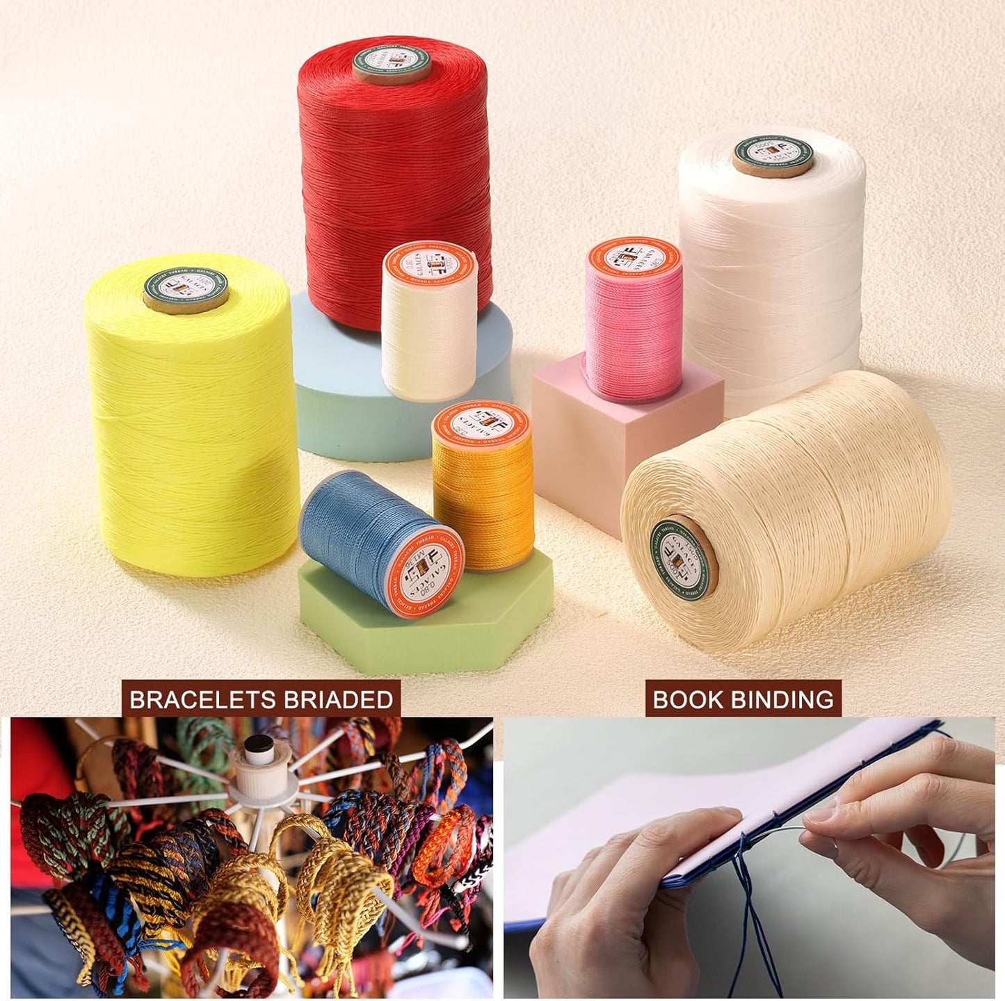 uxcell Round Leather Sewing Waxed Thread, 55m / 60 Yards Wax Polyester String, 0.8mm Waxed Stitching Cord for Leather Crafts, Bookbinding, Bracelets Braided, Purple