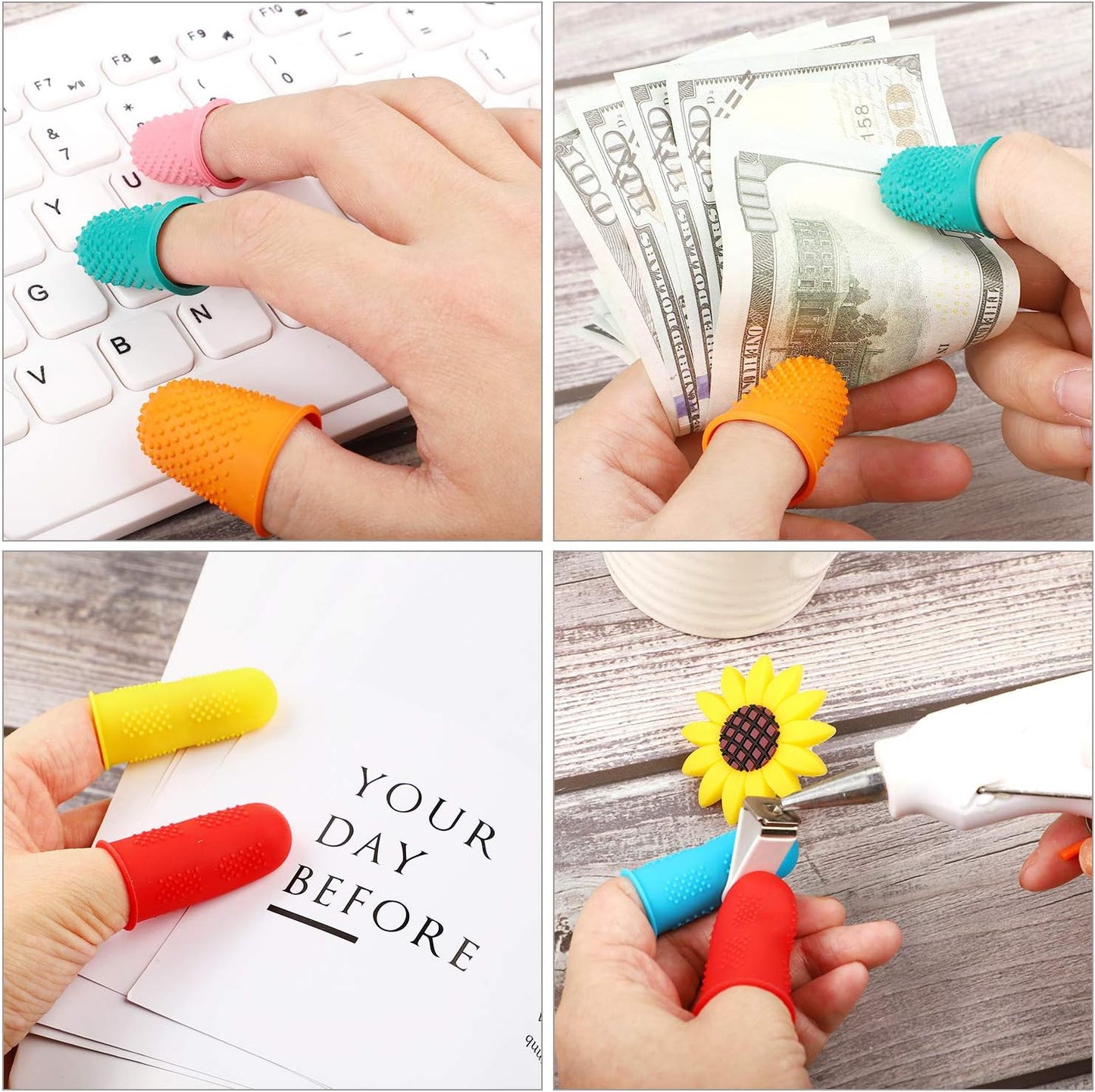 32 Pieces Rubber Finger Pads Tips Silicone Hot Finger Protectors Thimble Office Cover with Assorted Sizes for Counting Collating Sorting Task Hot Glue Sewing Office Supplies