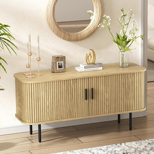 47''W Natural Storage Cabinet, Media Console, Tambour TV Stand; Sliding Door by FiveWillowise