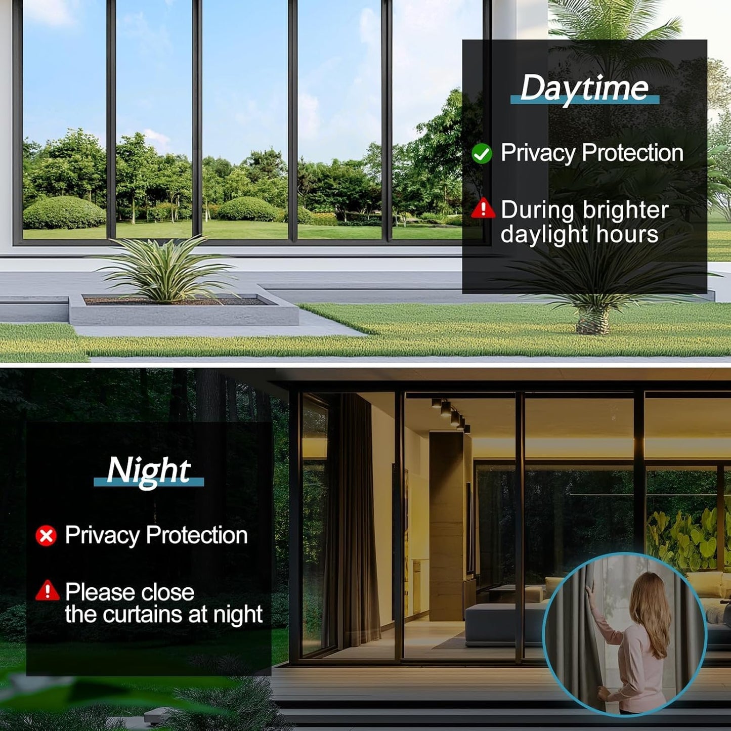 DOWELL One Way Window Privacy Film with 3 Tools Window Tint for Home Sun Blocking Heat Control Anti UV Reflective Mirror Covering See Out Not in for House and Office Black Silver 17.5" X 157.4"