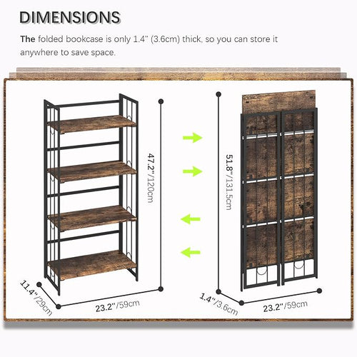 4NM No Assembly 4 Tiers Folding Bookshelf, 47.2" H Foldable Storage Shelves - Image 2