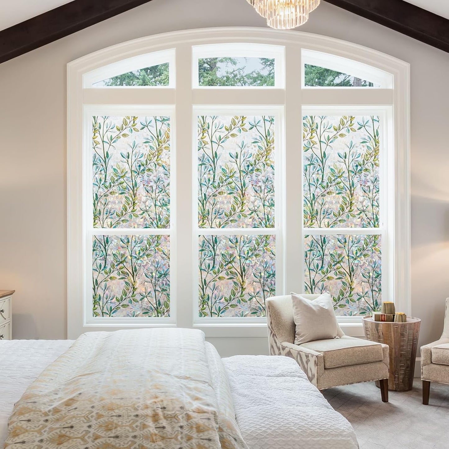 NINETREX Stained Glass Window Film 3D Decorative Cling, Sun Blocking Static Cling Removable Film for Glass Door, Home Decor Window Cover Non-Adhesive 35.4 x 78.7 inches, Leaf