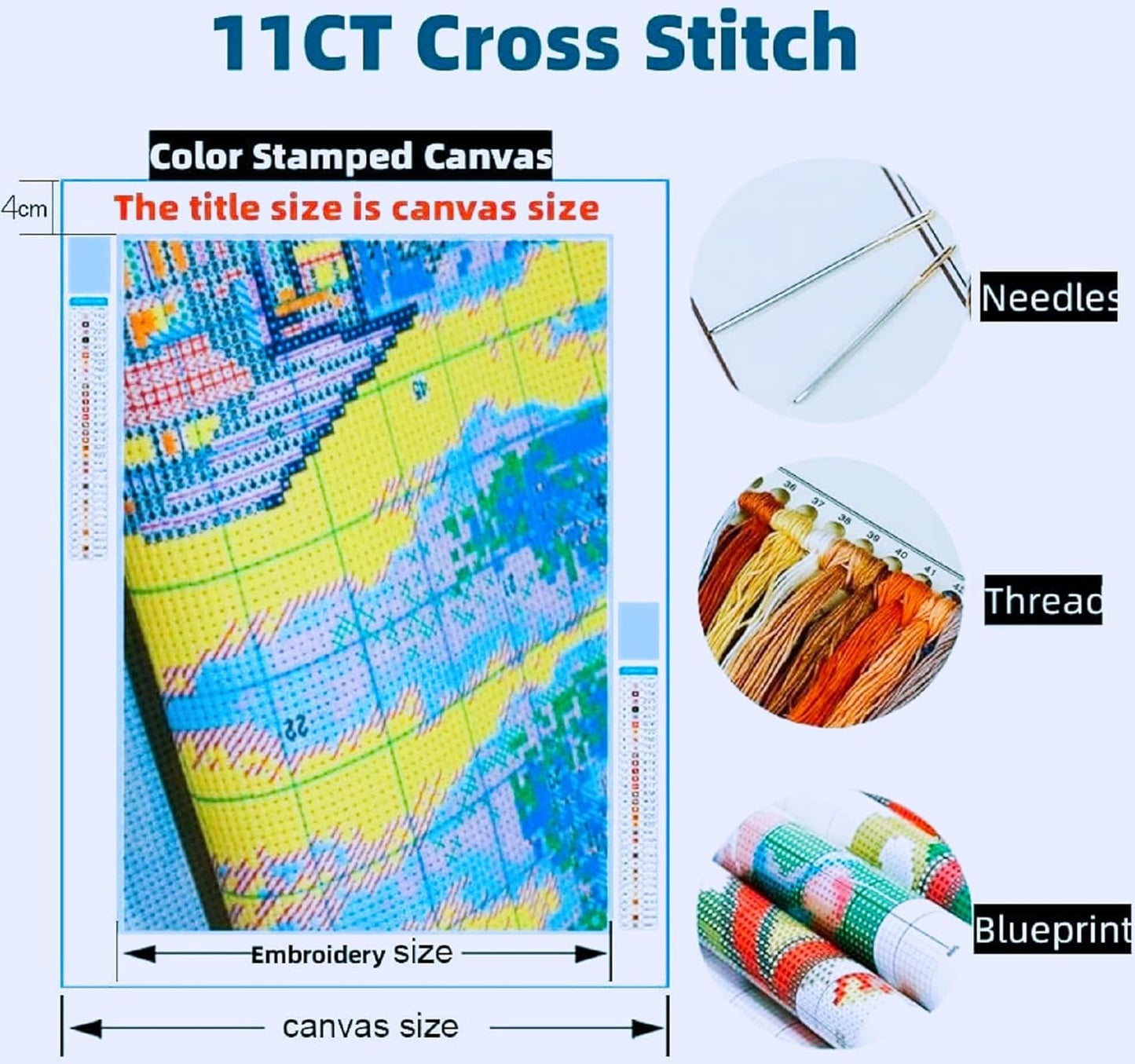 Joyhoor Stamped Cross Stitch Kits for Beginners, Needlepoint Kits for Adults, 11CT Counted Embroidery Kits-Van Gogh Starry Sky 18x18 inchs
