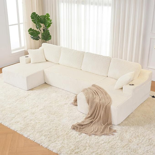 130" Modular Sectional Sleeper Sofa, Modern Cloud Sectional Sofa Couch by VYNELITO