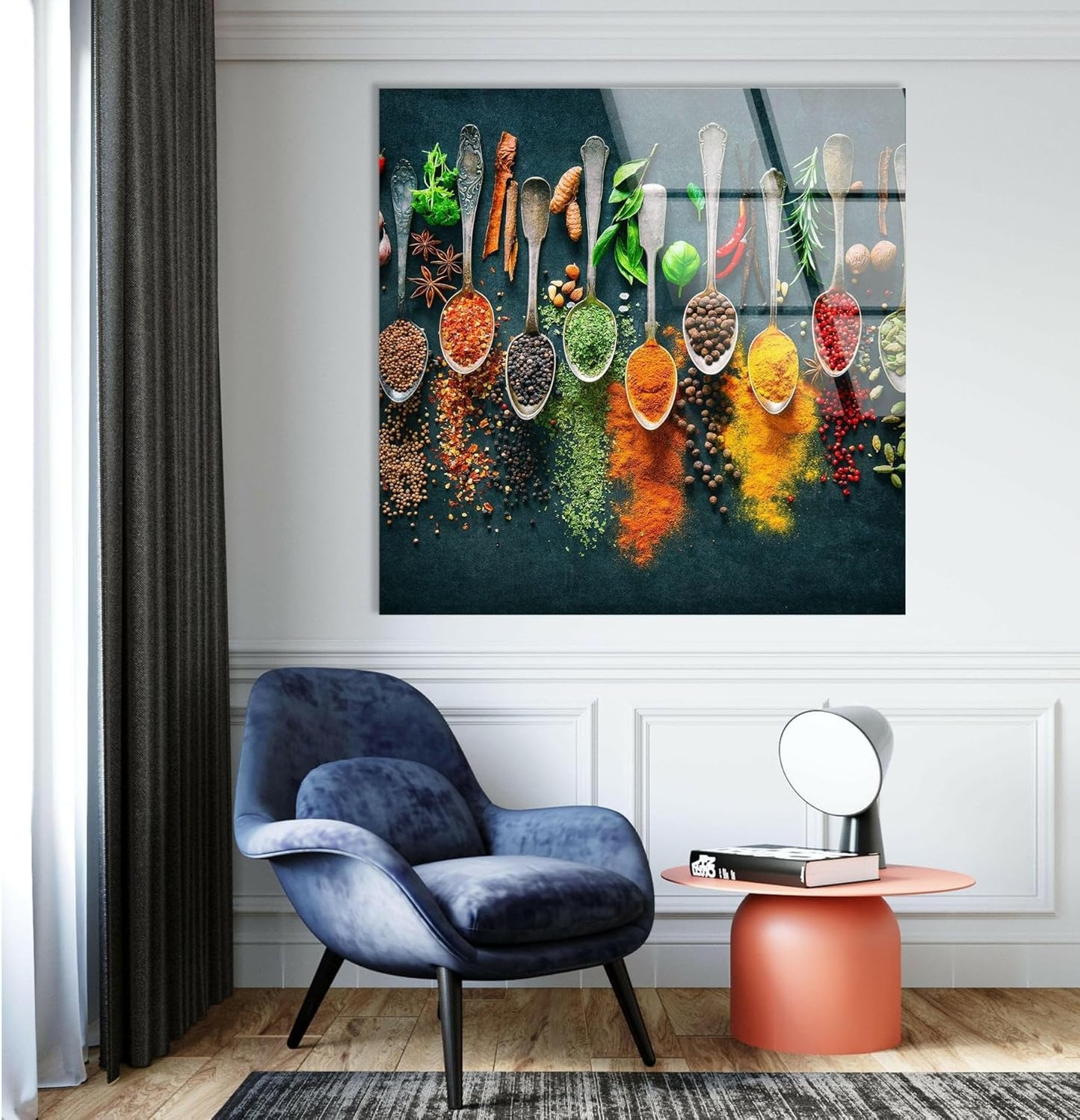 My Photostation.com 48Wx32H'' Spoon Spices Glass Wall ArtTempered Glass Printing Wall Decor Large Wall Art Wall Hangings