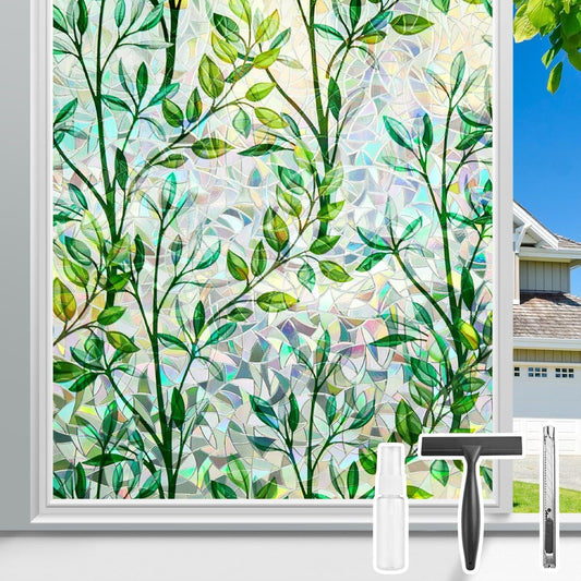 Donox Window Privacy Film, 3D Decorative Window Vinyl Decorative Stained Glass Window Film, Anti-UV Sun Blocker Heat Control for Home, 29.5 Inch x 13.1 Feet (with Installation Tool)