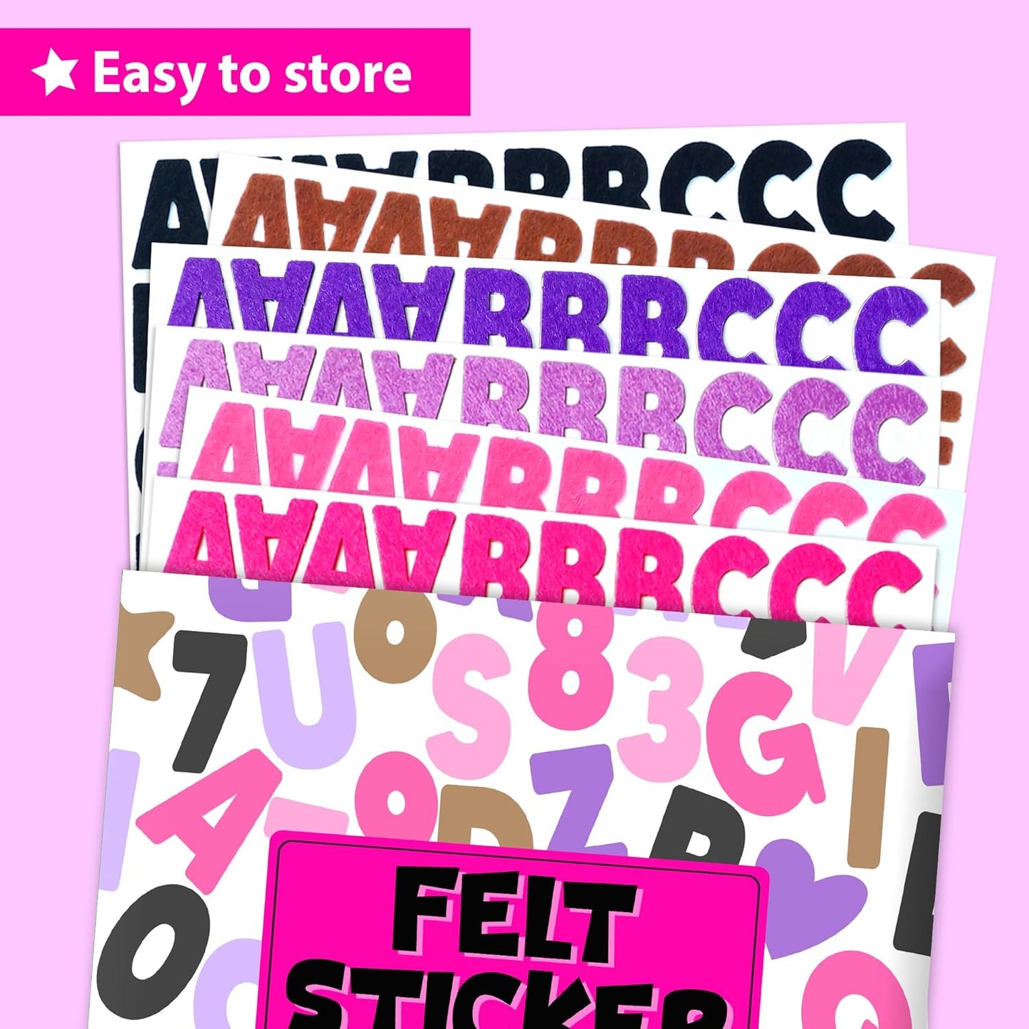 KRAFUN Black and Pink Felt Sticker Kit for Beginner Young Girls and Kids Arts & Crafts, Pack of 500+ Assorted Scrapbook Stickers Alphabets, Numbers, Fun Shapes, Preschool, Children Early Learning
