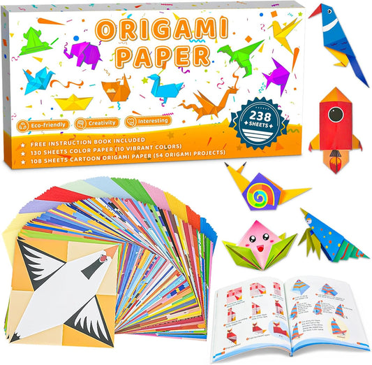 MOBYKE 238 Sheets Origami Paper, Oragami kit for Kids ages with 54 Patterns Projects, Double Sided Colored Blank Orgami Bulk Folding Book, Square Craft Patterned Papers Gift Set for Beginners Boy Girl