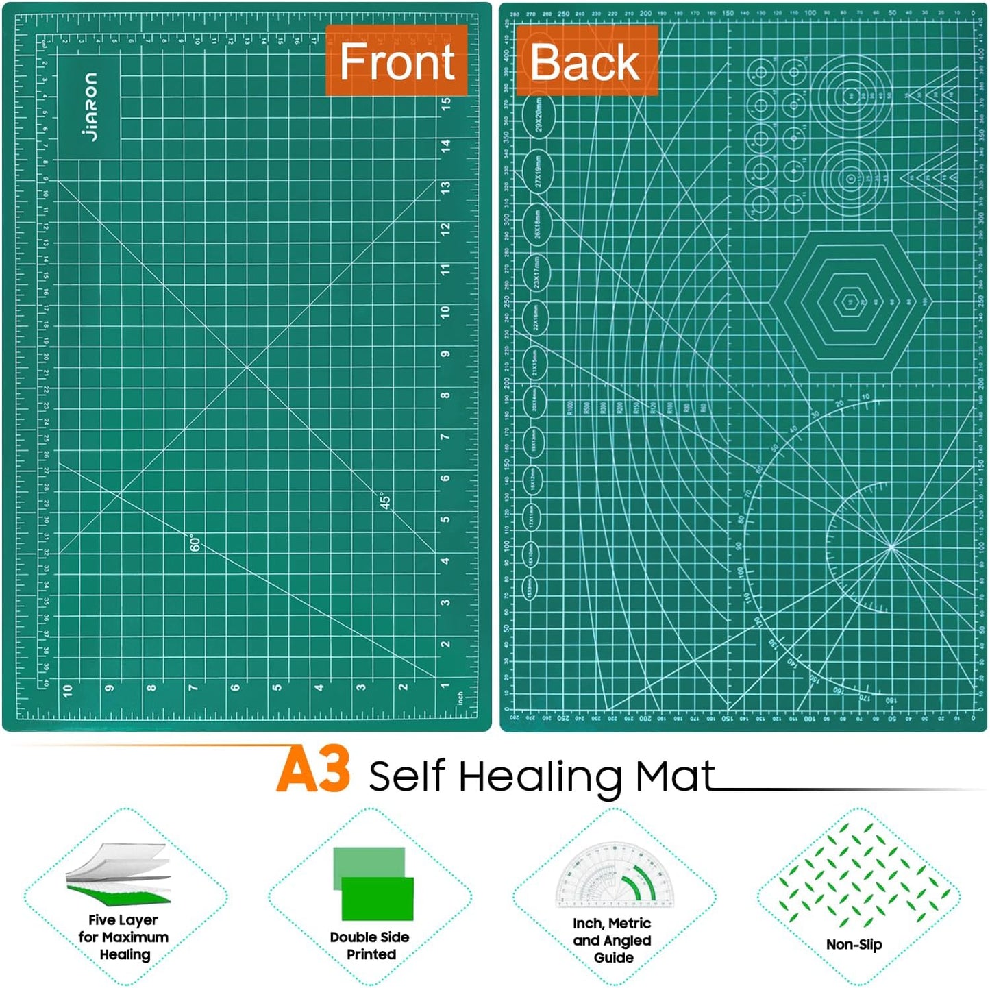2 Pack Self Healing Sewing Mat, JIARON 12'' x 18'' Cutting Mats for Crafts, Double Sided 5 Layers Craft Cutting Mat for Sewing, Crafts, Scrapbooking Mat.