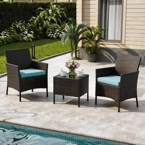 3-Piece Outdoor Furniture Set, PE Rattan Wicker Chairs by Unknown