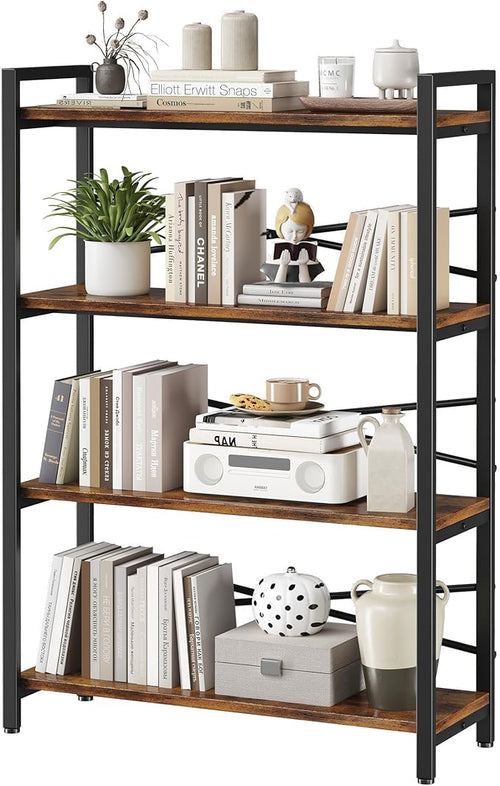 4 Tier Bookshelf 31.49" Width, Book Organizers and Storage, Wood and Metal Tall by Homeiju