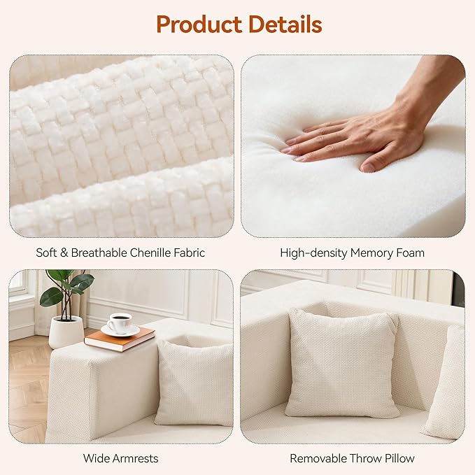 MONVANE 75" Loveseat Sofa, Comfy Chenille Cloud Couch - Image 4