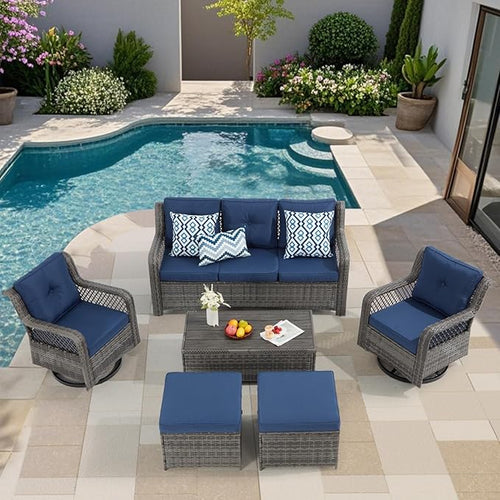 6 Pieces Wicker Patio Furniture Set Conversations Sets, 2 Outdoor 360° Swivel by Suvivityse