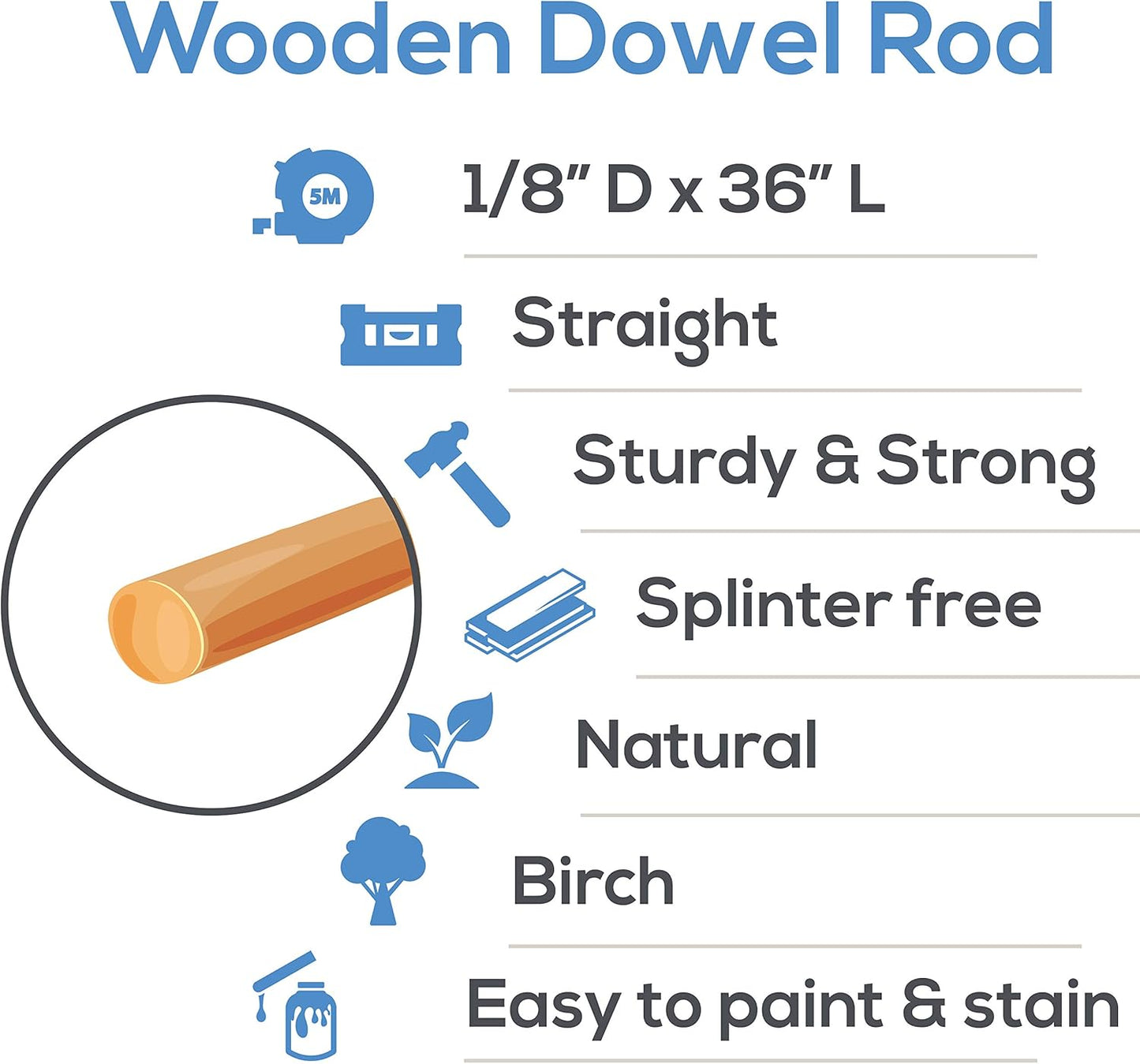 Dowel Rods Wood Sticks Wooden Dowel Rods 1/8 x 36 Inch Unfinished Hardwood Sticks for Crafts and DIYers 25 Pieces by Woodpeckers