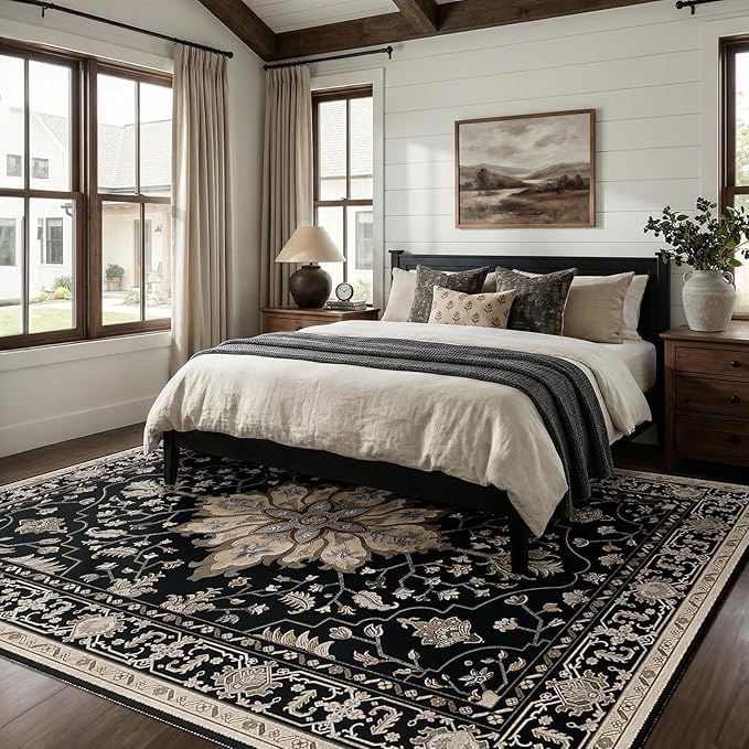 RELEANY Area Rugs 9'x12' Washable Non-Slip, Floral Vintage Distress Print - Image 2