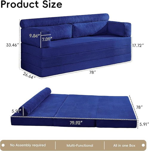 5-in-1 Convertible Sofa Bed, Corduroy Futon Couch Sleeper - Image 2