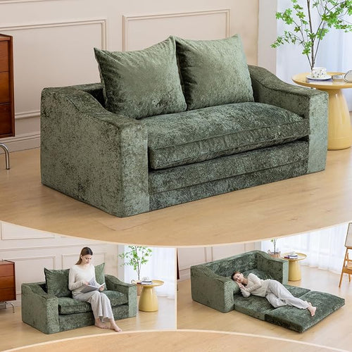 61" Convertible Sofa Bed Loveseat, Memory Foam Boneless Floor Couch by SnugSofeeFoamSofa