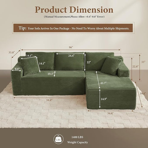 96" Sectional Couches for Living Room Cloud Couch Sofa - Image 2