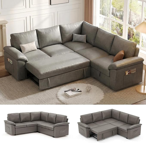 85 Inch Faux Leather Modular Sectional Sofa by Unknown