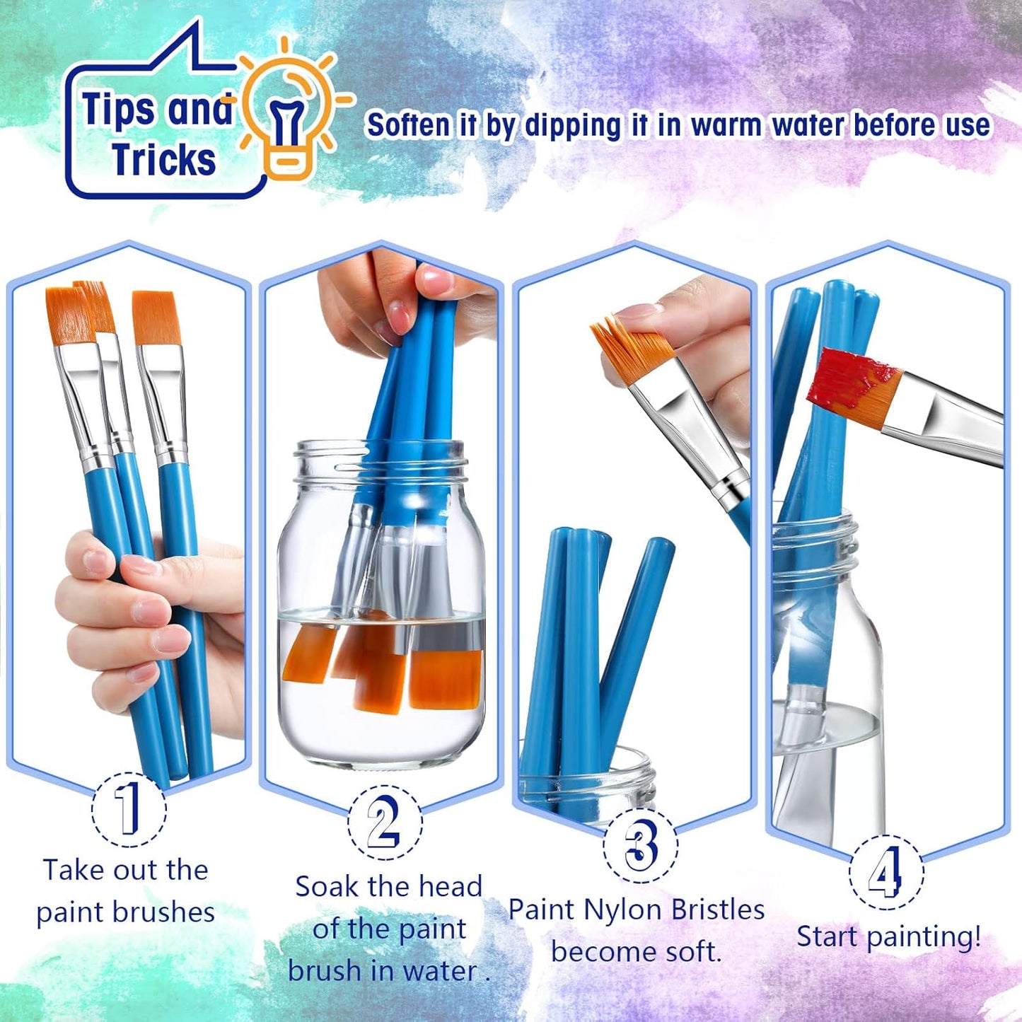 Zonon 10 Pcs 3/4 Inch Flat Paint Brushes Acrylic Painting Craft Accessories Small Watercolor Paint Brushes Bulk for Adult Artist Detail Oil Canvas Face(8.1 x 0.9 x 3/4 Inch,Sky Blue)