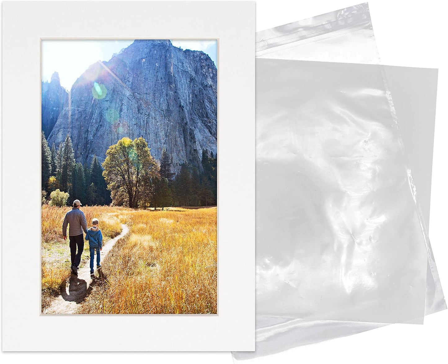 5.5x8.5 Mat for 8.5x11 Frame - Precut Mat Board Acid-Free Show Kit with Backing Board, and Clear Bags White 5.5x8.5 Photo Matte Made to Fit a 8.5x11 Picture Frame Matboard for Framing, Pack of 1 Mat