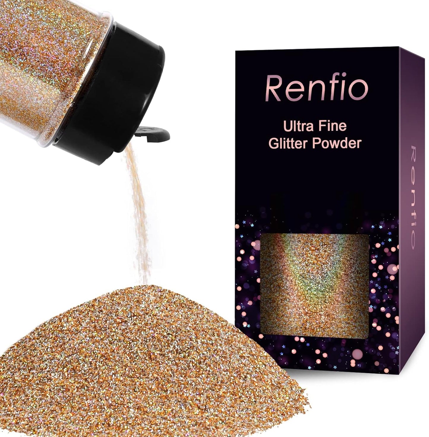 Renfio Holographic Ultra Fine Glitter Powder Metallic Resin Glitter 2.11 Oz (60g) PET Flakes Crafts Sequins 1/128" 0.008" 0.2mm Epoxy Chips Flakes for Tumblers Slime - Laser Gold & Silver