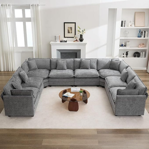147'' Oversized U Shaped Cloud Sectional Sofa, Chenille Deep Seat Couches by WUTUTUEE