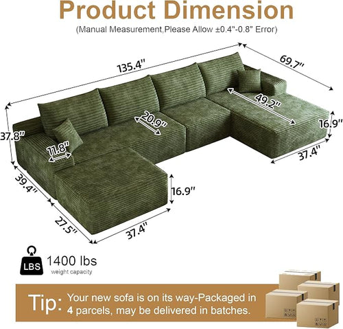 136" Sectional Couches for Living Room Cloud Couch Sofa - Image 2