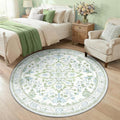 RELEANY Area Rugs Round 5ft Washable Non-Slip, Floral Vintage Distress Print by RELEANY