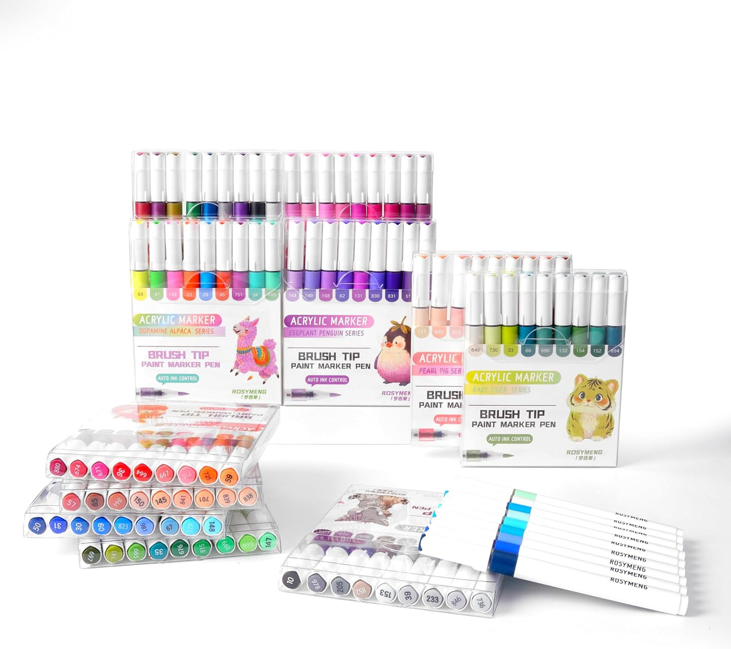 ROSYMENG 9 Metallic Color Acrylic Paint Pens,Quick-Drying Waterproof Acrylic Paint Markers, Soft Brush Tip Acrylic Markers for Canvas, Rock Painting, Wood, Stone, Glass, Ceramic, Fabric Painting