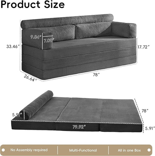 5-in-1 Convertible Sofa Bed, Corduroy Futon Couch Sleeper - Image 2