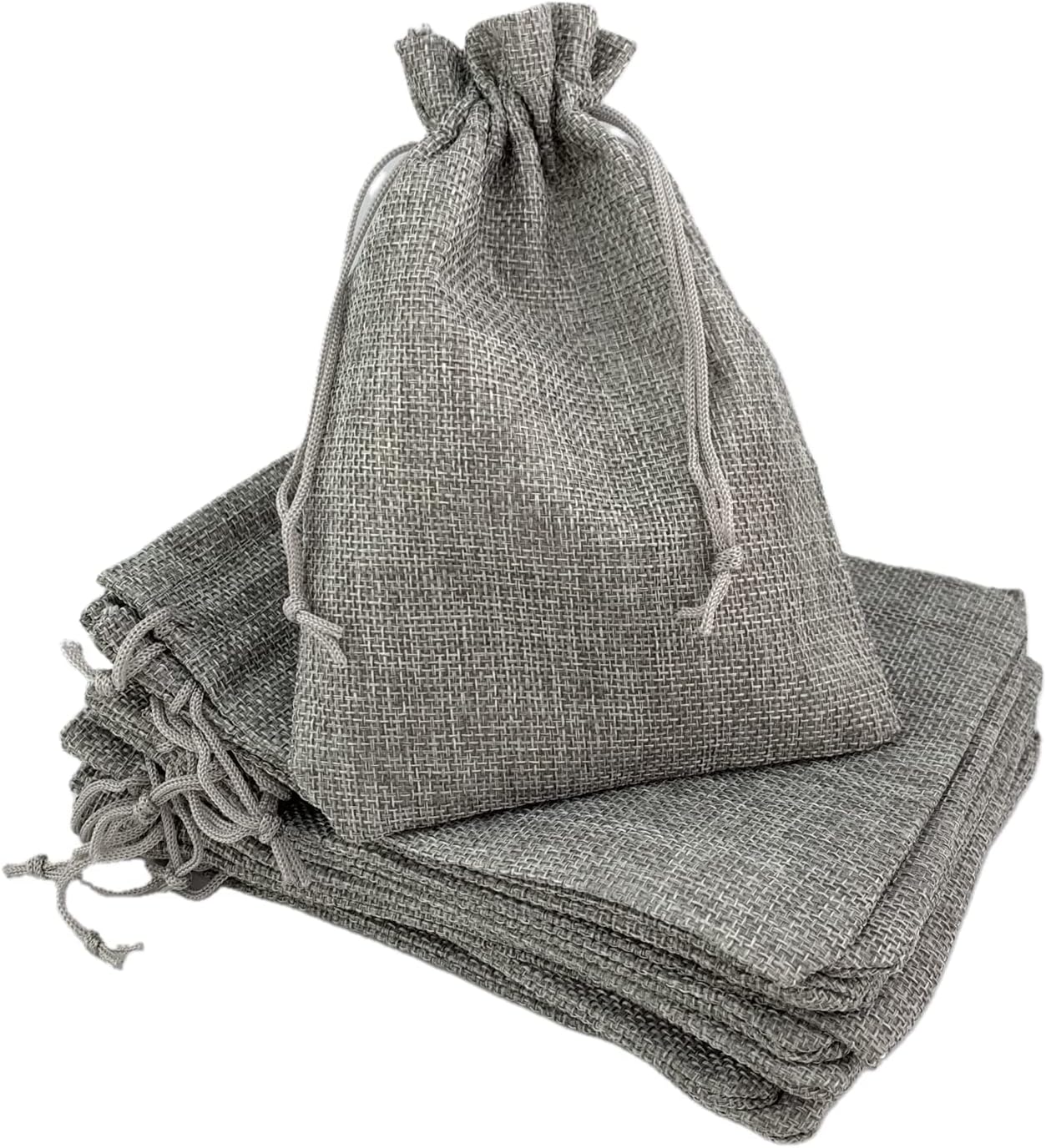 Palmhomee Pack of 25 Burlap Gift Bags with Drawstring Linen Pouches (6x8 Inch, Gray) for Wedding, Birthday, Party, Bridal Shower, Christmas