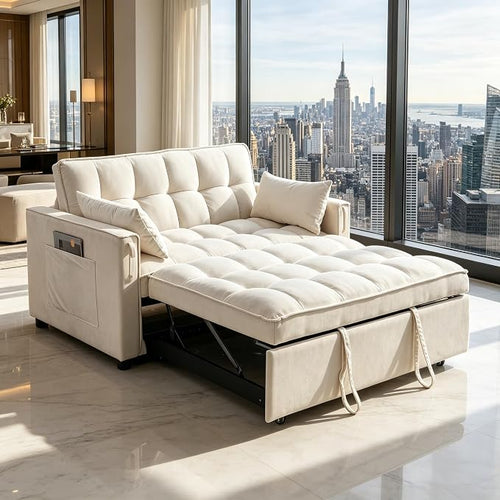 3-in-1 Convertible Sleeper Sofa Bed, Premium Velvet Pull Out Loveseat by FENFSHE