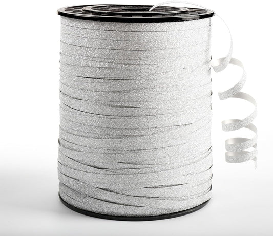 Silver Curling Ribbon, 500 Yard Christmas Glitter Curly Ribbons for Gift Wrapping, Thin Balloon String Ribbon for Balloons Arch, 3/16" Gift Ribbons for Baby Shower, Florist Flower Party Decorations