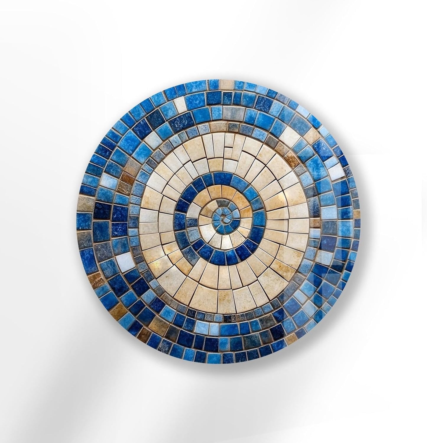 My Photostation.com 10''(25cm) Diameter Coastal Sunburst Beige & Blue Round Glass Wall Art Tempered Glass Printing Wall Decor Large Wall Art Wall Hangings