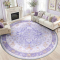 RELEANY Area Rugs Round 8ft Washable Non-Slip, Floral Vintage Distress Print by RELEANY