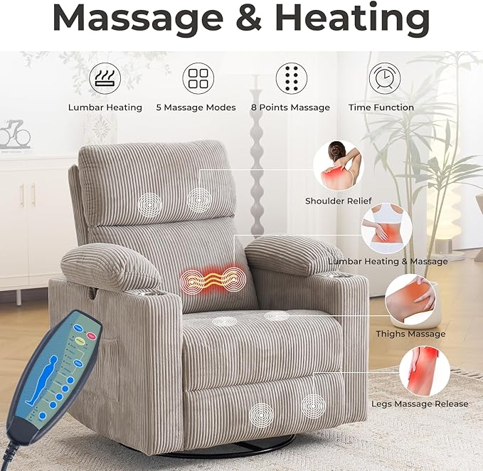 Rocking Chair Nursery with Adjustable Armrests, Electric Glider Recliner - Image 3